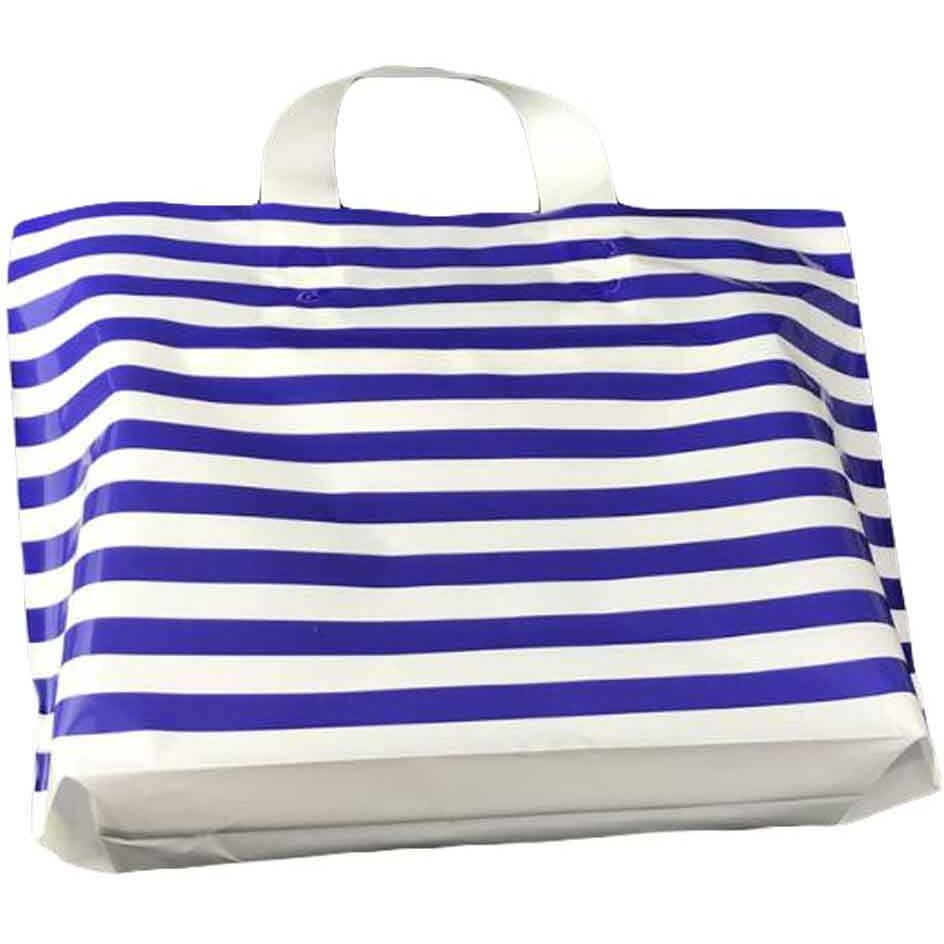 Blue/White - 50 Pieces Plastic Merchandise Shopping Bags Gift Bags Boutique Bags