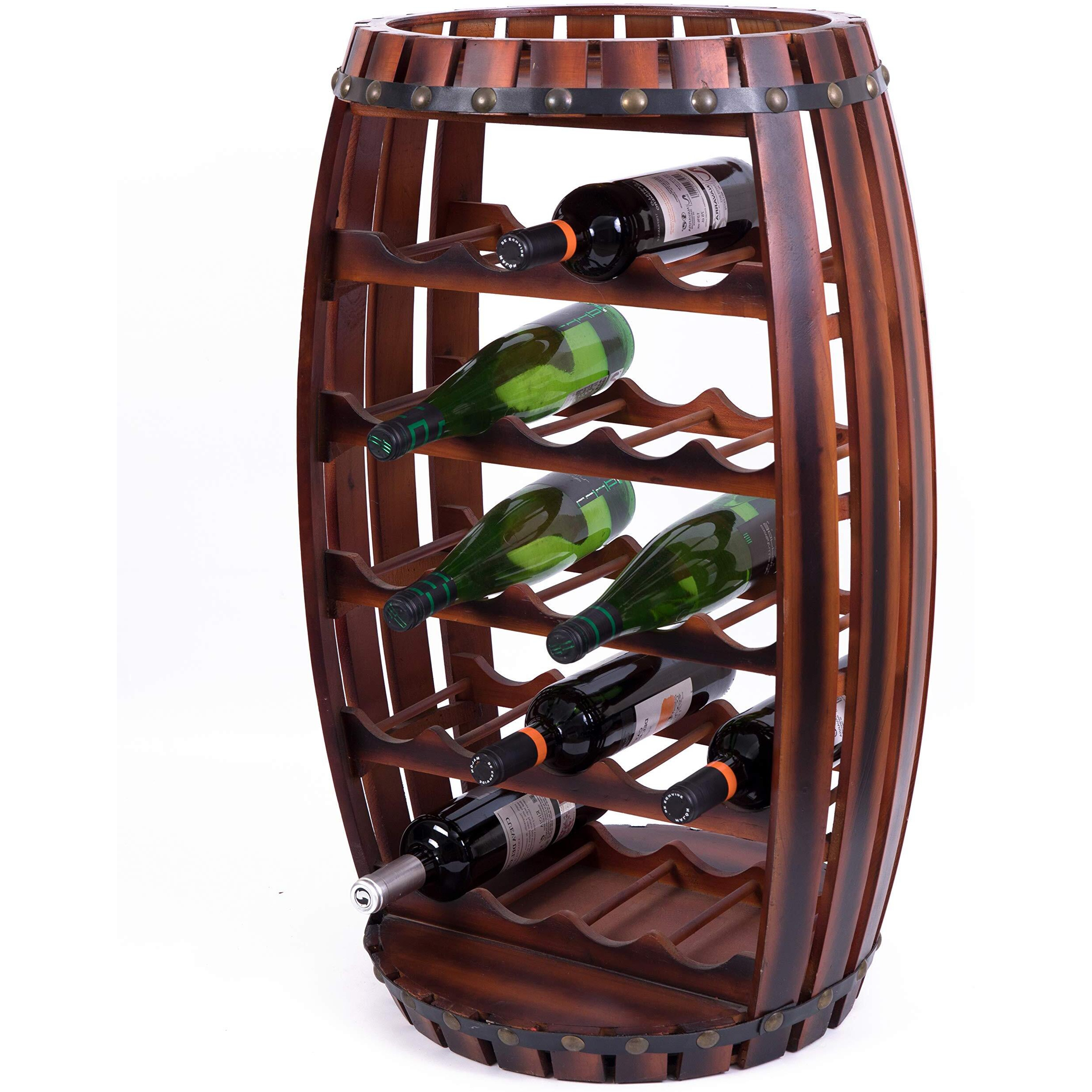 Vintiquewise QI003604L 31 x 1525 x 1525 in Rustic Barrel Shaped Wooden Wine Rack for 23 Bottles  Brown