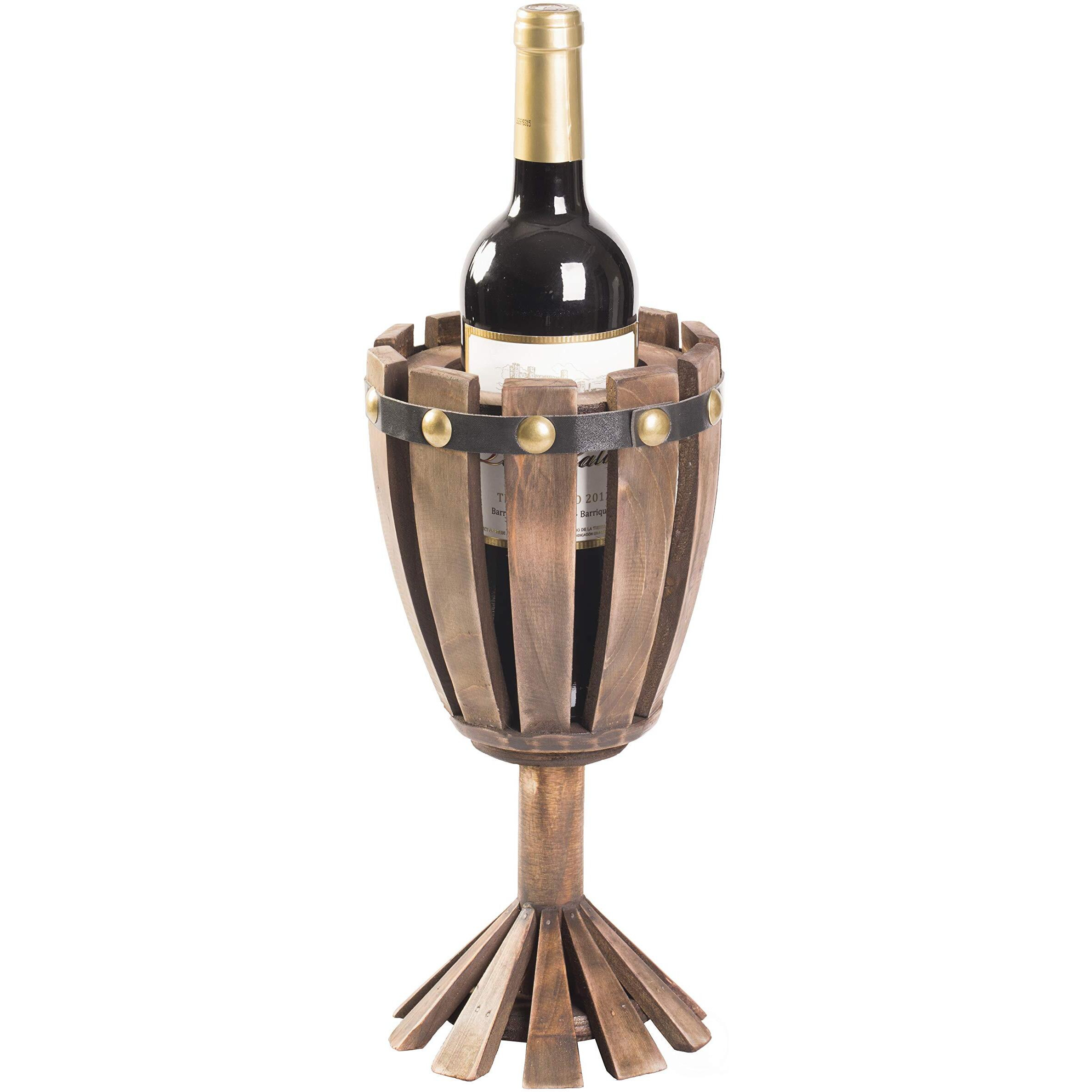 Vintiquewise QI003662 1225 x 6 x 6 in Wooden Wine goblet Shaped Vintage Decorative Single Bottle Wine Holder  Brown