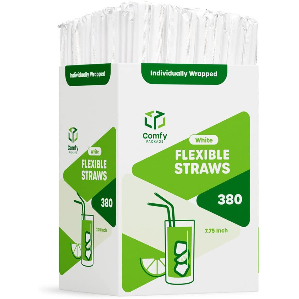 Comfy Package Individually Wrapped Straws Drinking Plastic Straws Disposable, 380-Pack