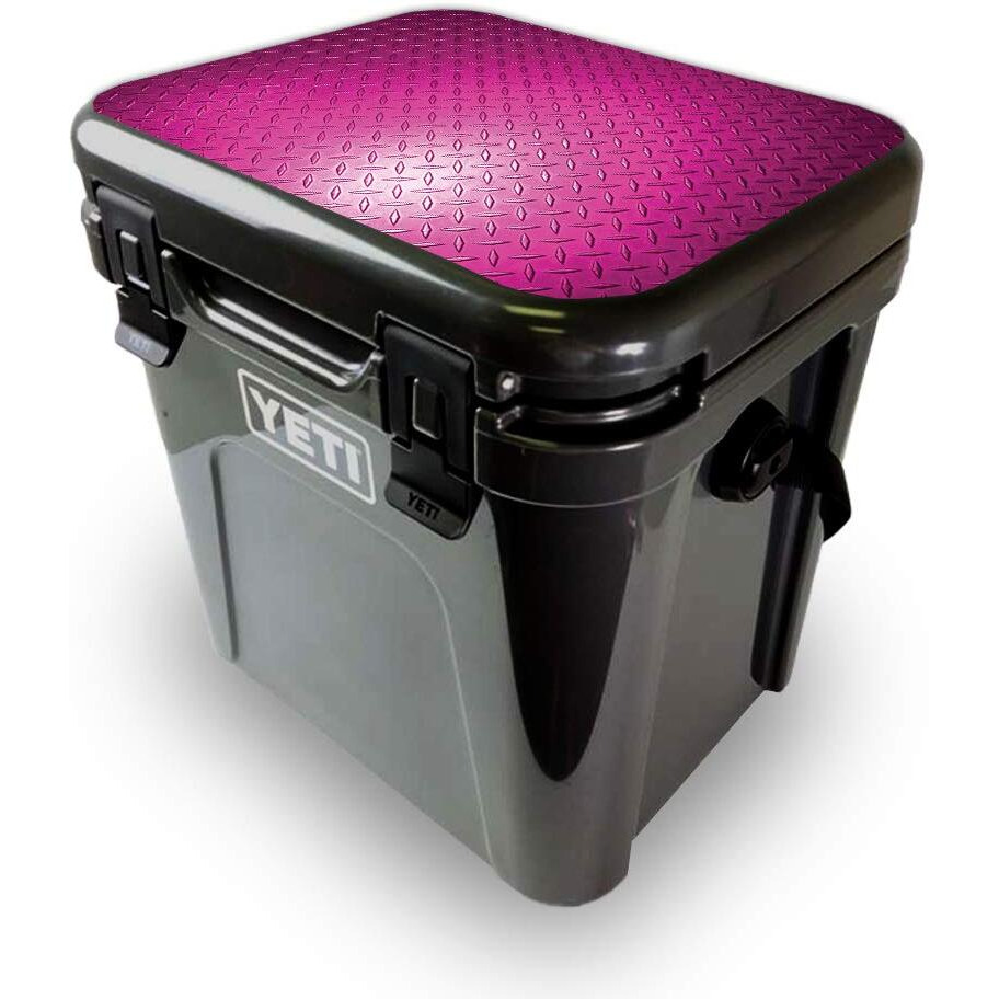 MightySkins YEROA24LID-Pink Diamond Plate Skin for Yeti Roadie 24 Hard cooler Lid - Pink Diamond Plate