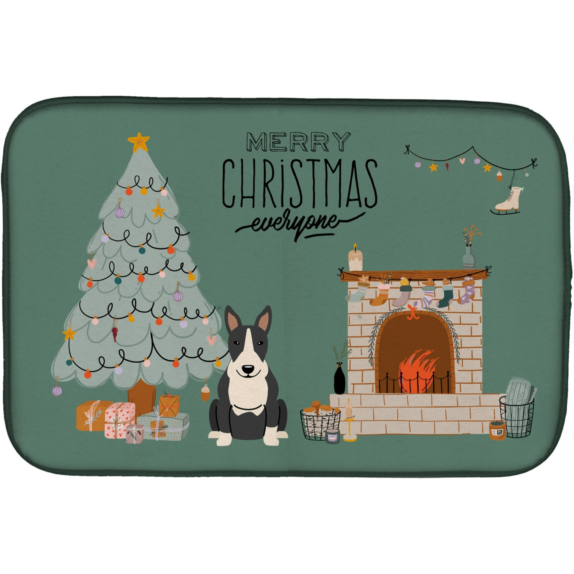 &quotCaroline's Treasures Black White Bull Terrier Christmas Everyone dish-drying-mats, 14 x 21, Multicolor"