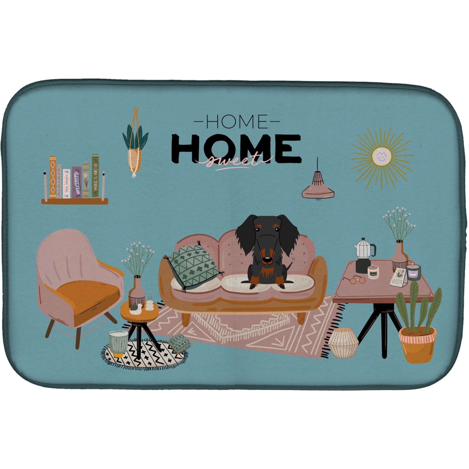 &quotCaroline's Treasures Black Tan Wire Haired Dachshund Sweet Home dish-drying-mats, 14 x 21, Multicolor"