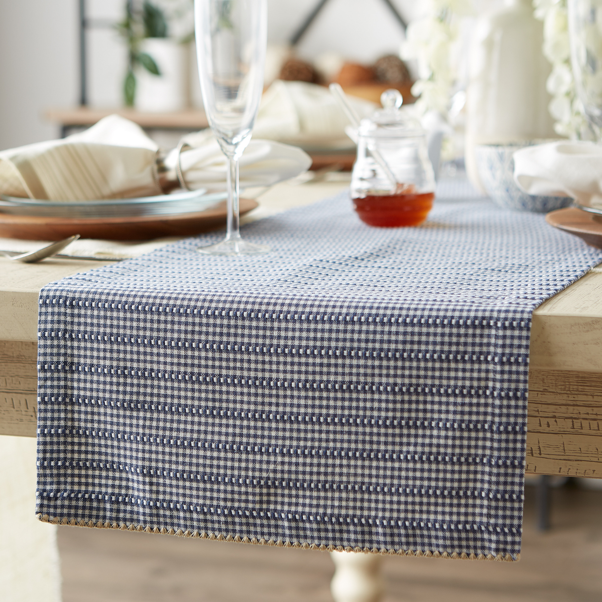 DII French Blue Farmhouse Gingham Table Runner