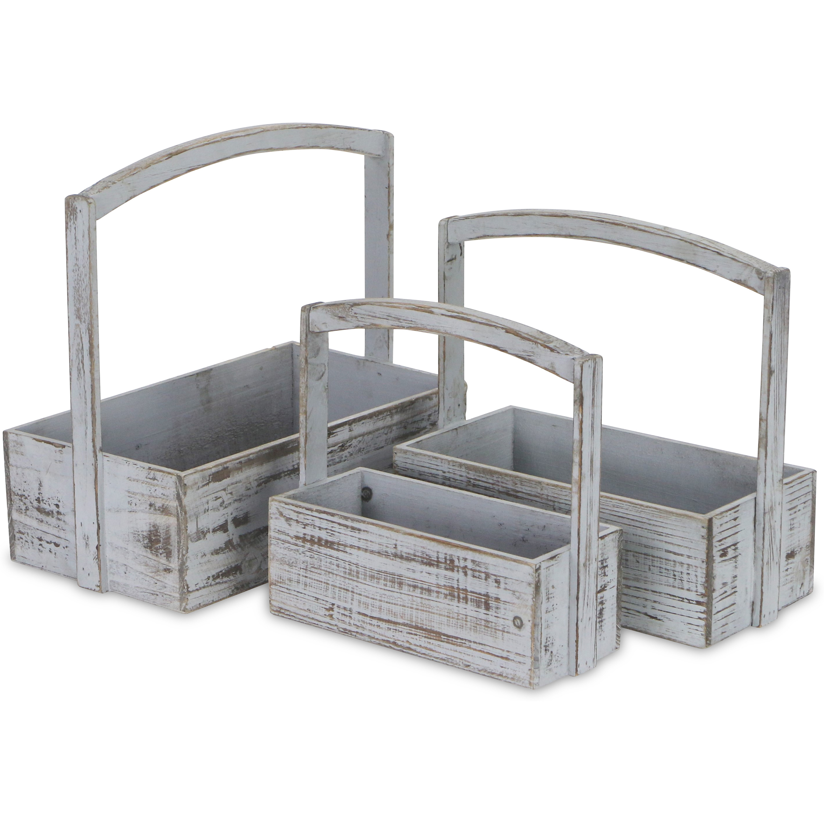 Caspen Set of 3 High Handle Gray Wood Bins