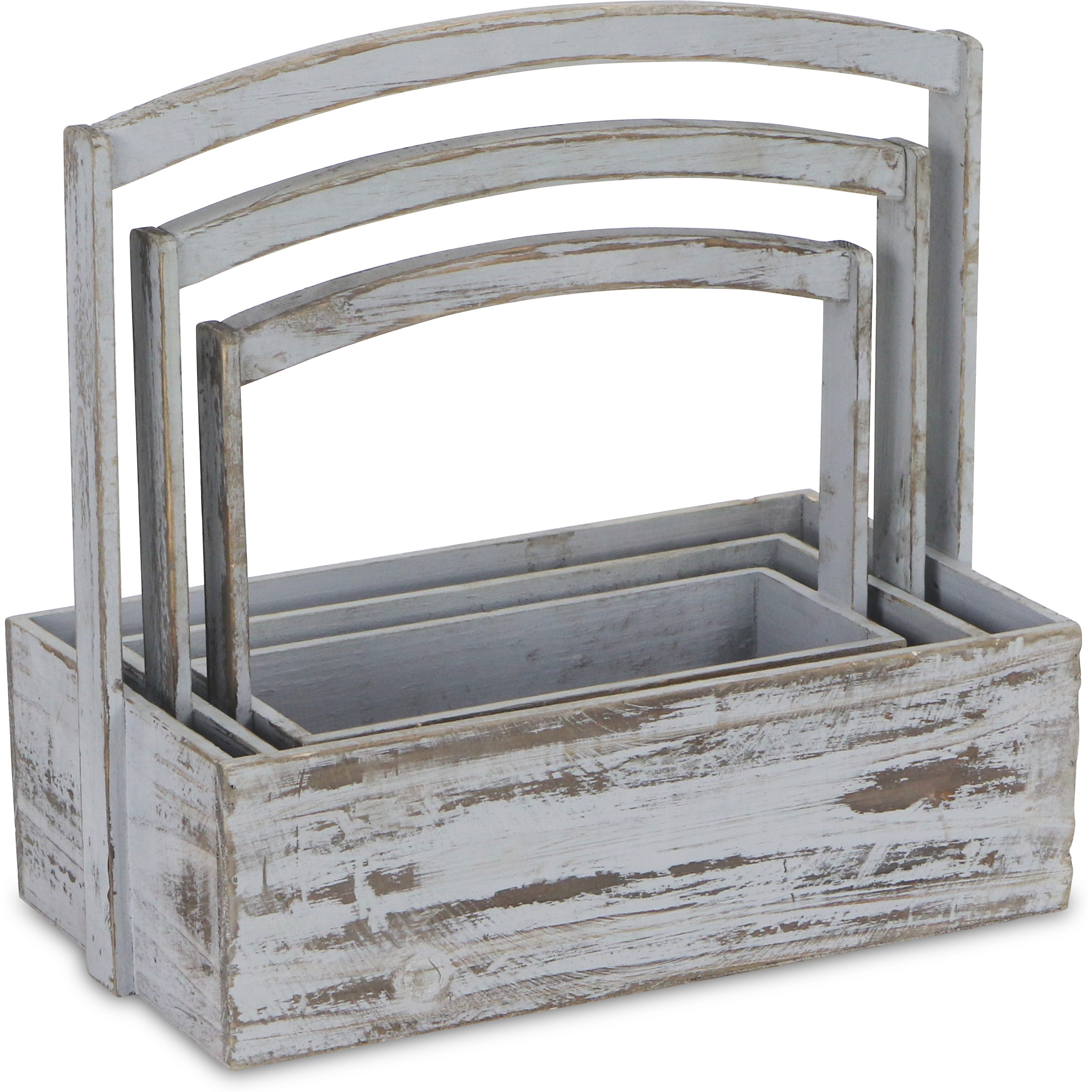 Caspen Set of 3 High Handle Gray Wood Bins