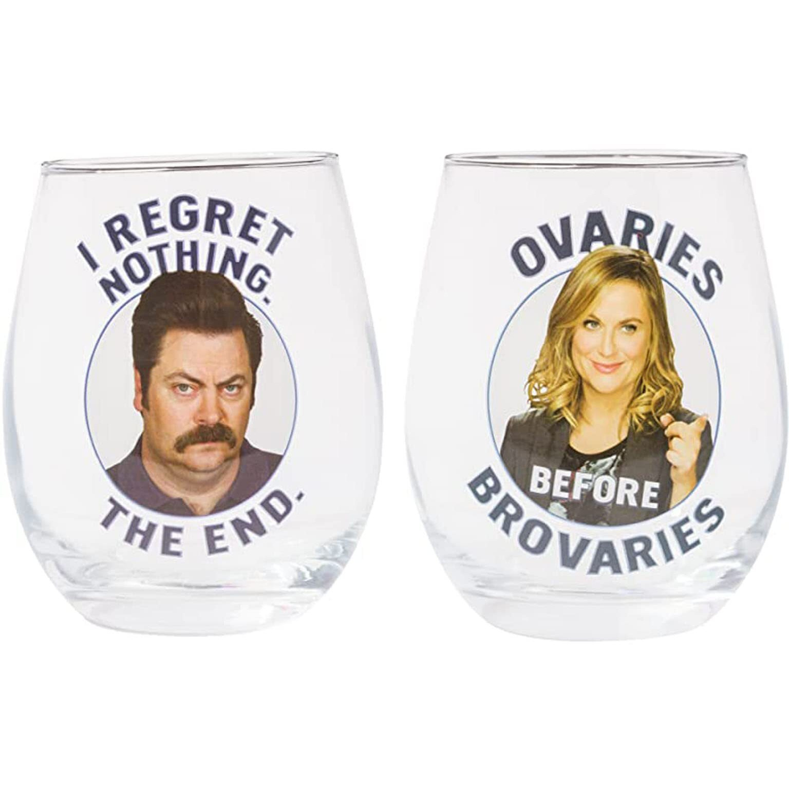 Parks & Recreation 844279 20 oz Ron & Leslie Stemless Glass Set&44 2 Piece