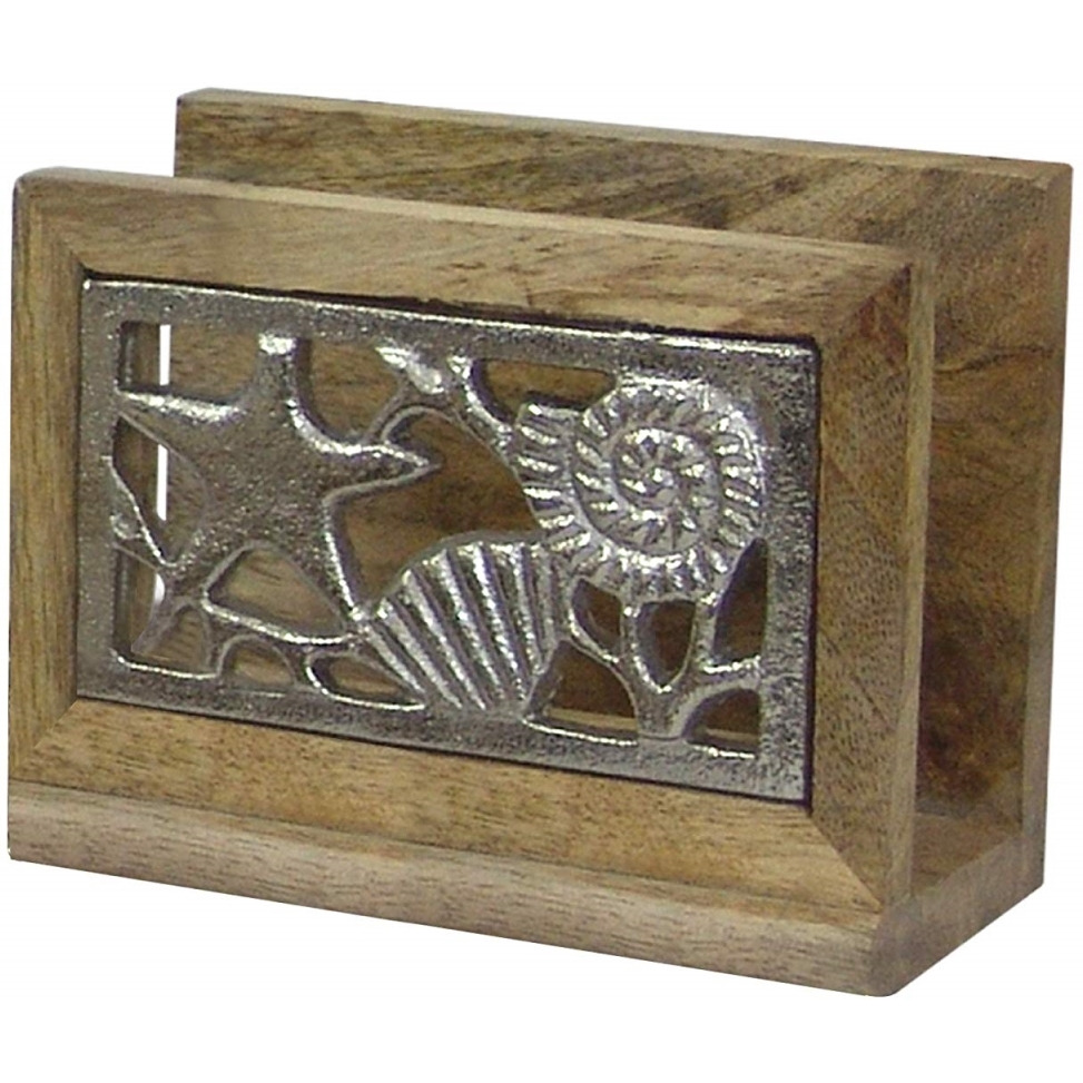 Wooden Napkin Holder with Polished Wood & Nickel