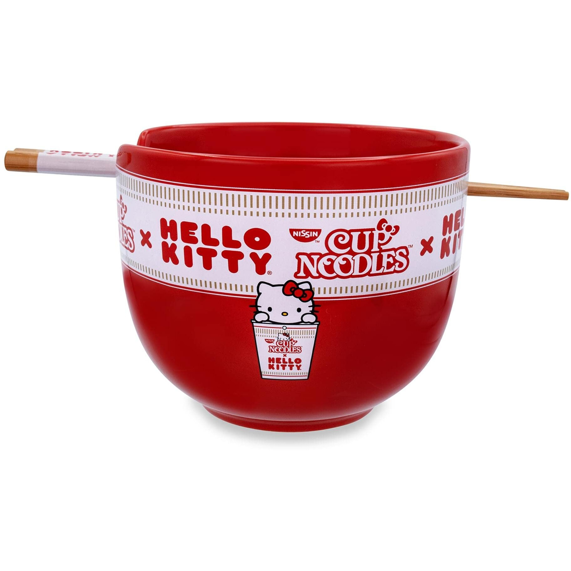 Sanrio Hello Kitty x Nissin cup Noodles Red ceramic Ramen Bowl and chopstick Set