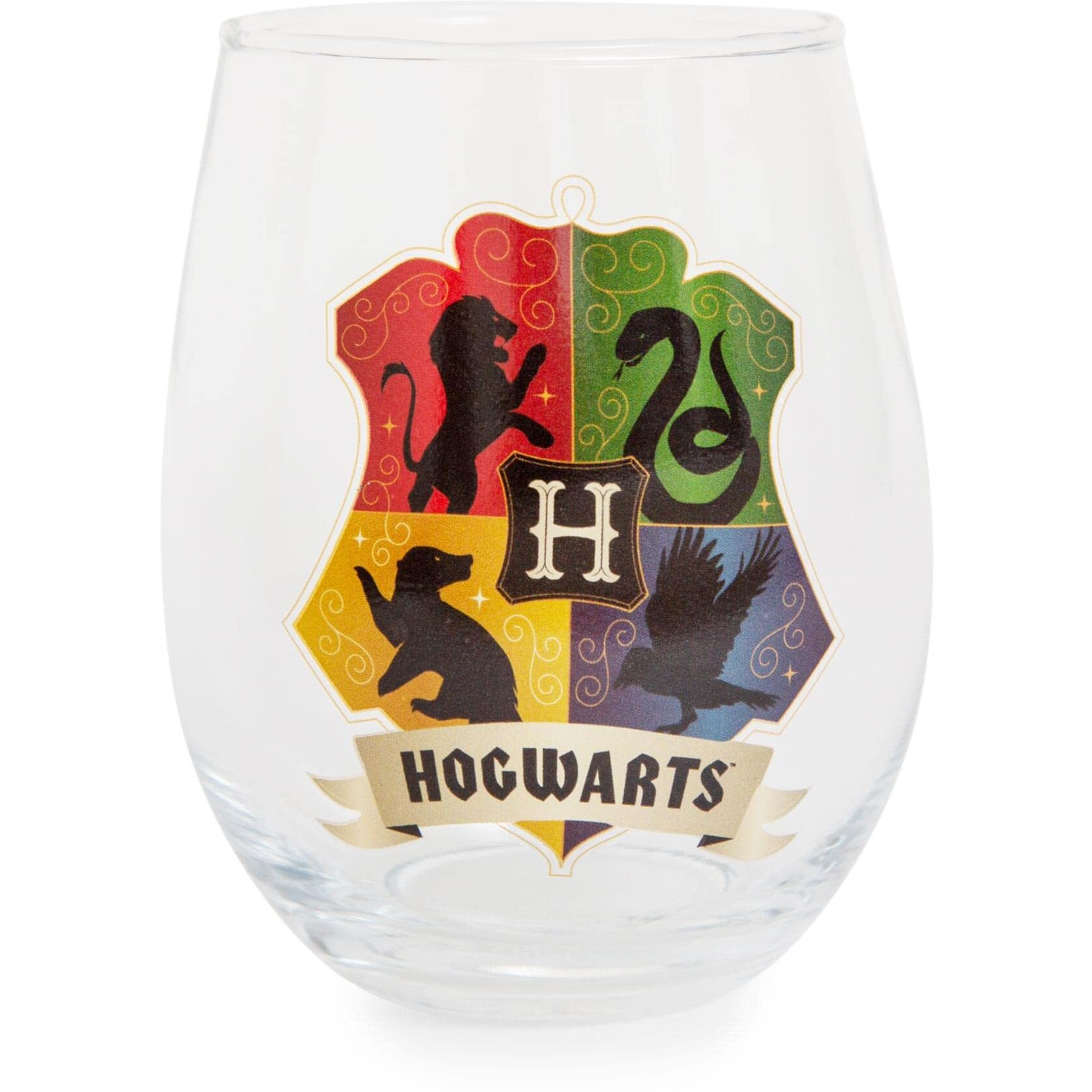 Harry Potter Hogwarts crest Stemless Wine glass  Holds 20 Ounces