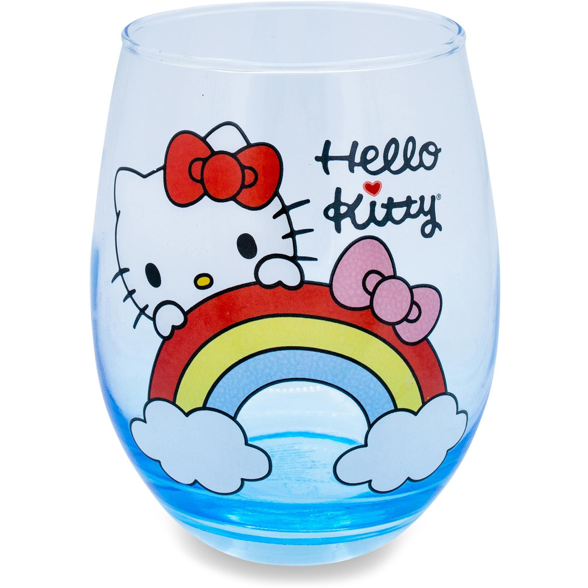 Sanrio Hello Kitty Rainbow Peek Stemless Wine glass  Holds 20 Ounces