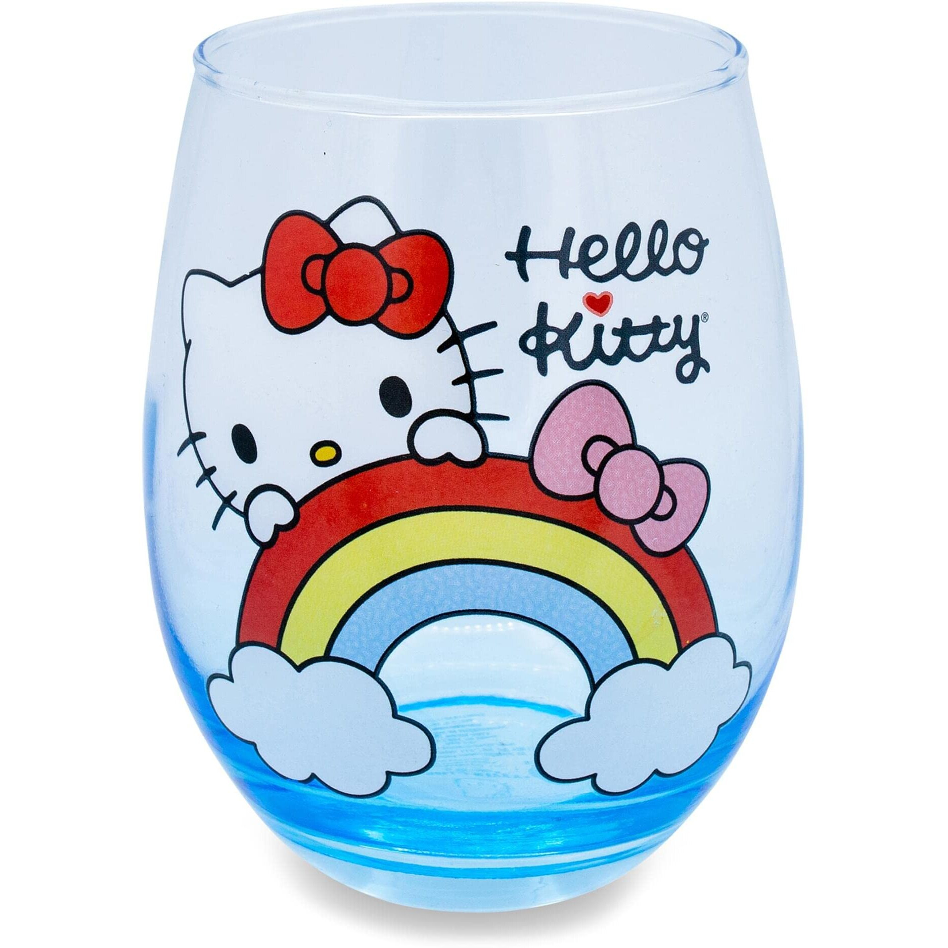 Sanrio Hello Kitty Rainbow Peek Stemless Wine glass  Holds 20 Ounces