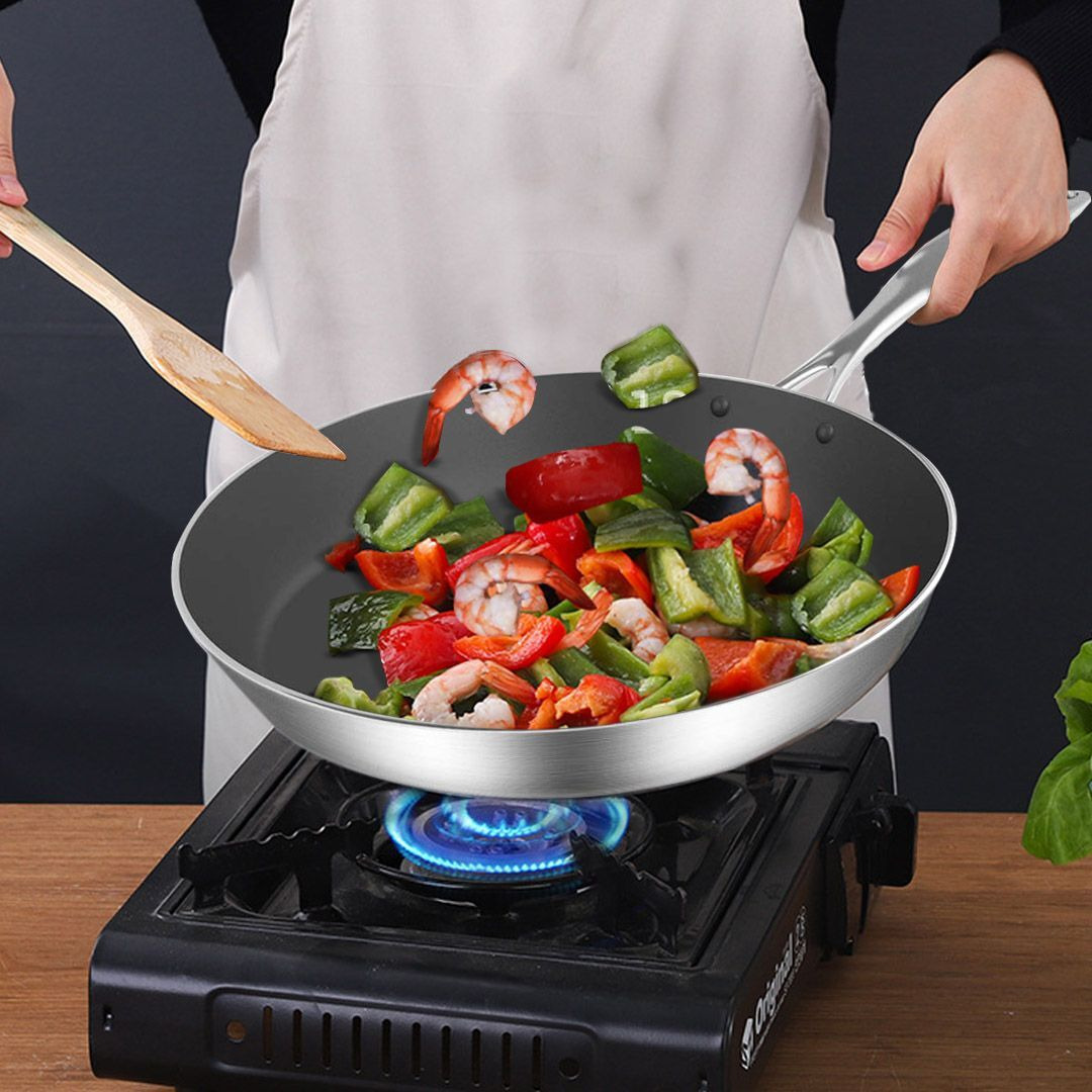 SOGA Stainless Steel Fry Pan 30cm Frying Pan Induction FryPan Non Stick Interior