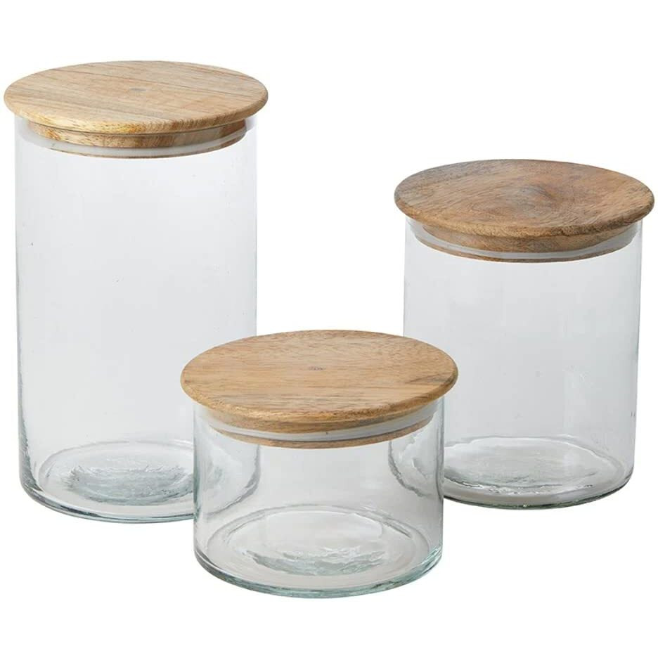 Set of 3 Canisters with Wood Lids