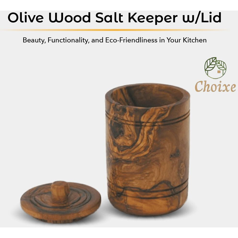 Olive Wood Spice Jar Salt Keeper wLid(D0102H5TR72)