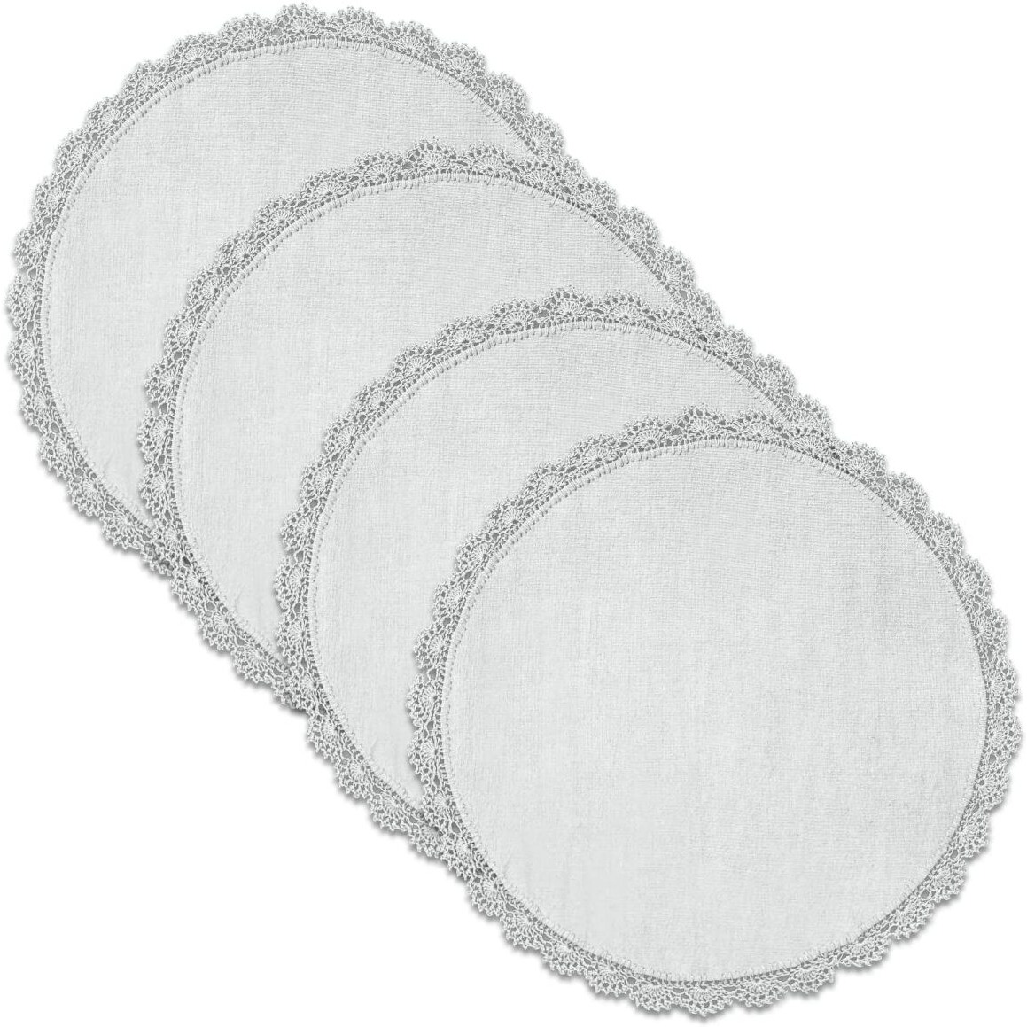 12 in. Crochet Envy Petal Edge Round Doily - White - Set of 4