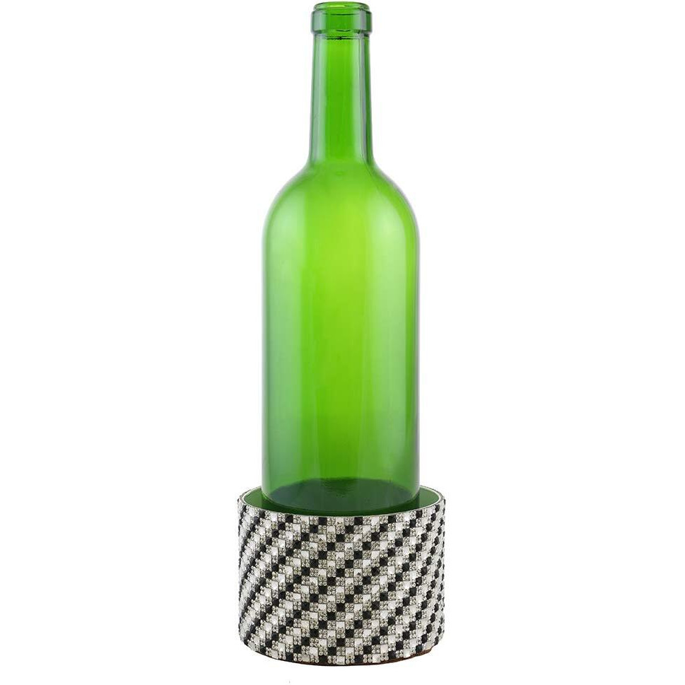 Checkered Silver & Black Decorated Wine Coaster