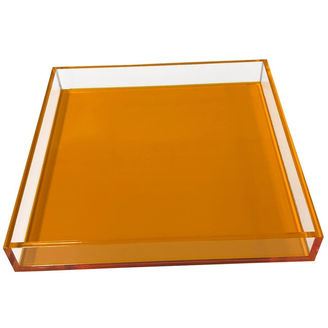 Neon Orange Square Lucite Tray