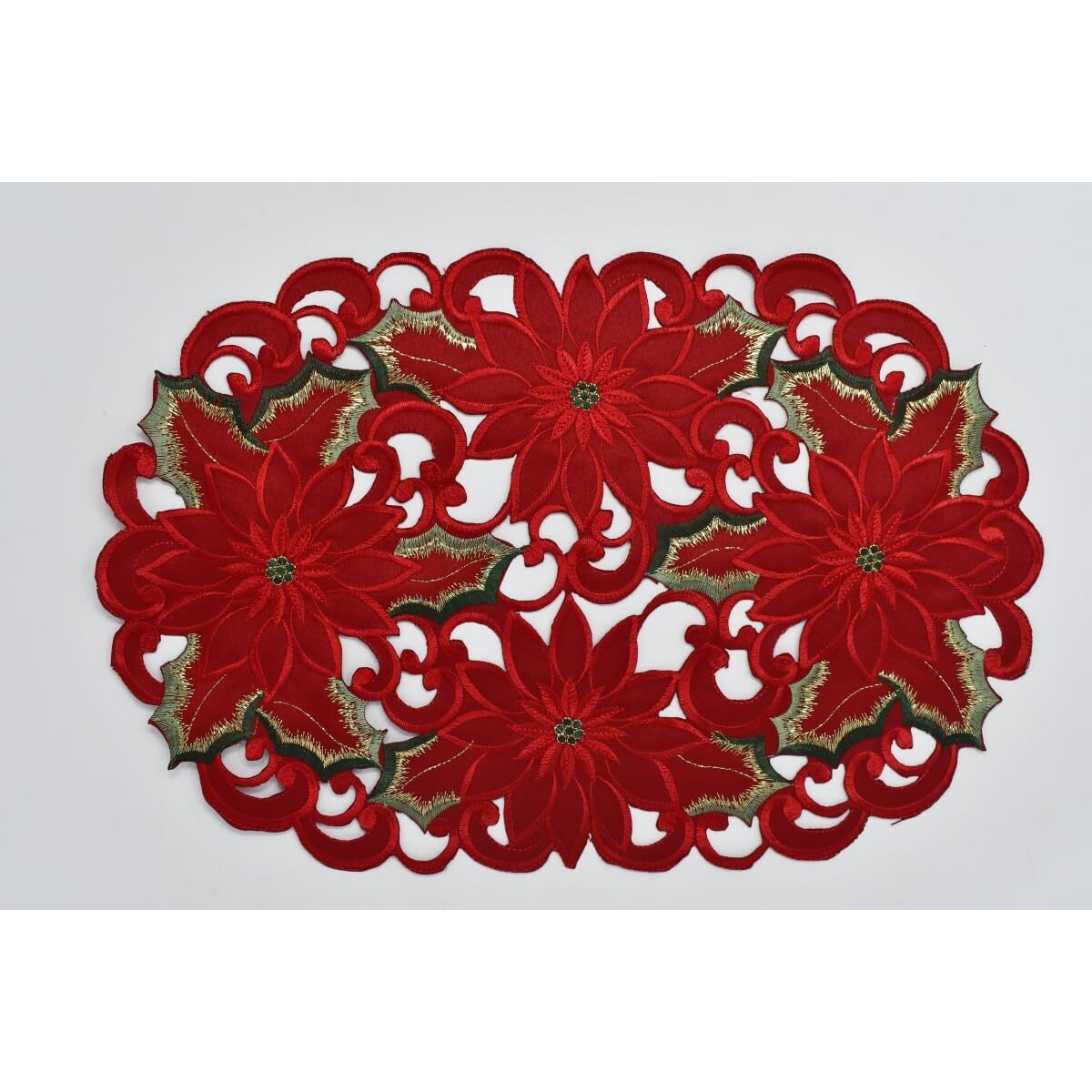 12 x 18 in. All Red Poinsettia with Green Leaves & Gold Trim Placemat