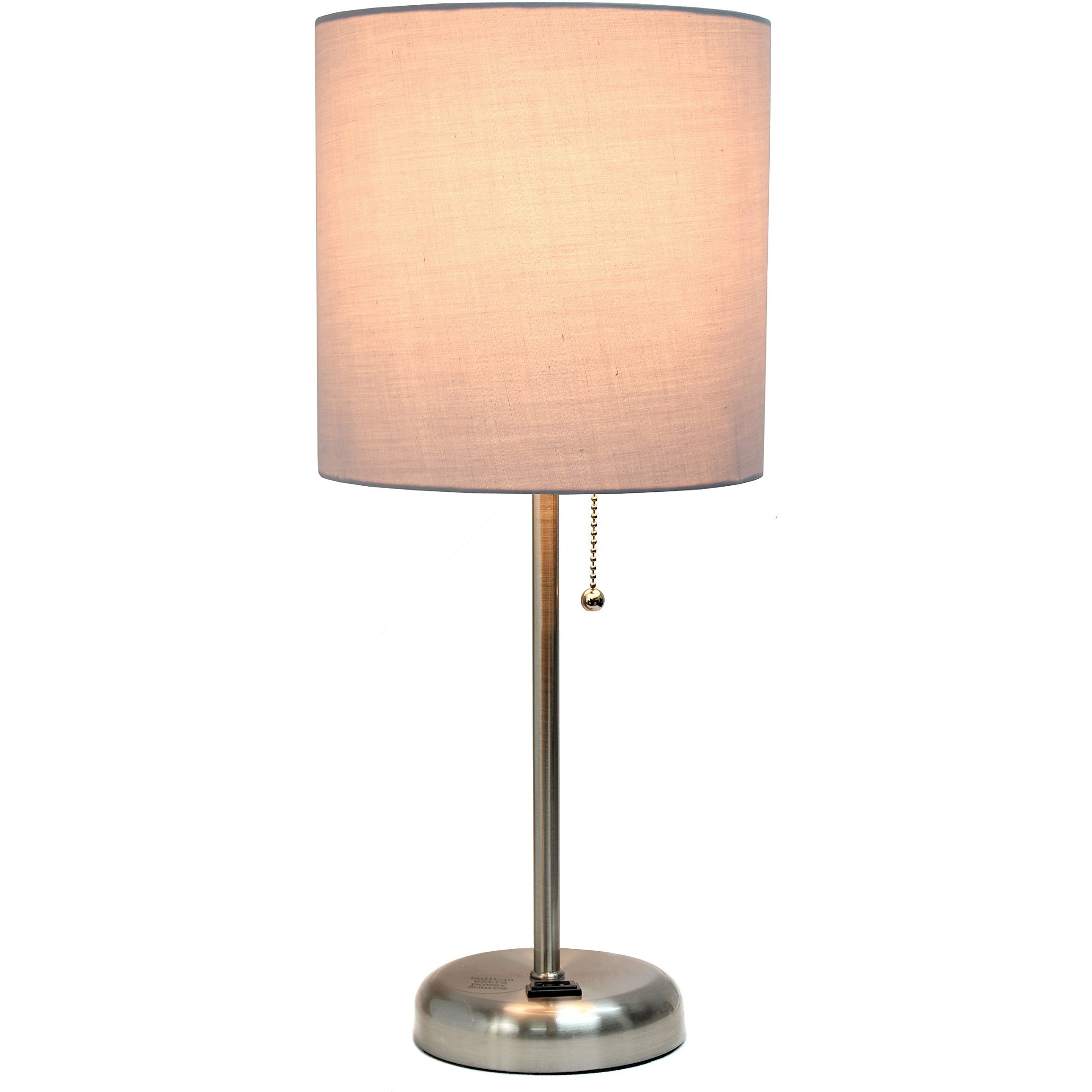 LimeLights Stick Lamp with Charging Outlet and Fabric Shade, Grey