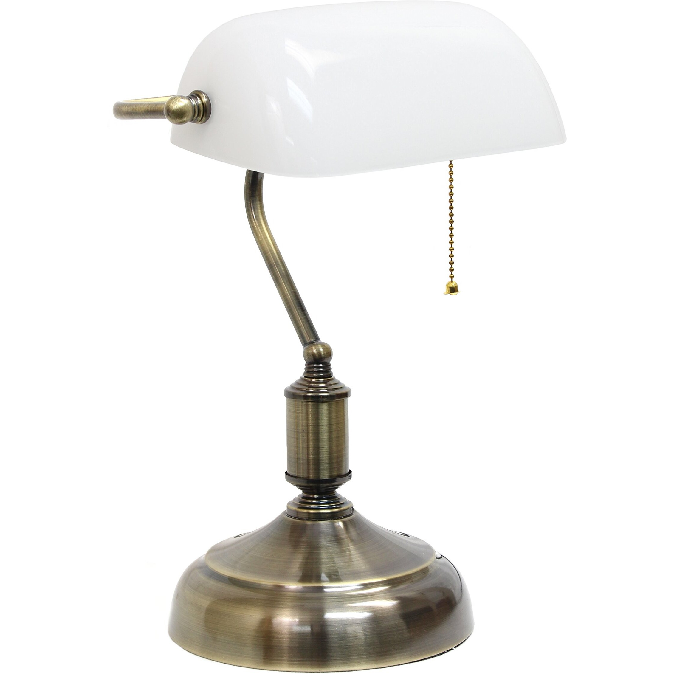 Simple Designs Executive Banker's Desk Lamp with Glass Shade, White