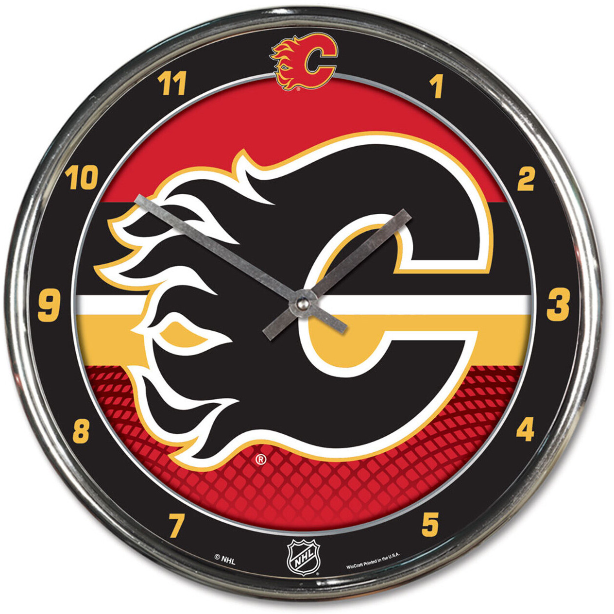 Calgary Flames Clock Round Wall Style Chrome