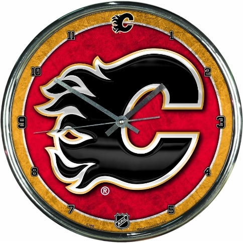 Calgary Flames Clock Round Wall Style Chrome