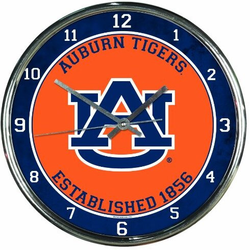 Auburn Tigers Clock Round Wall Style Chrome