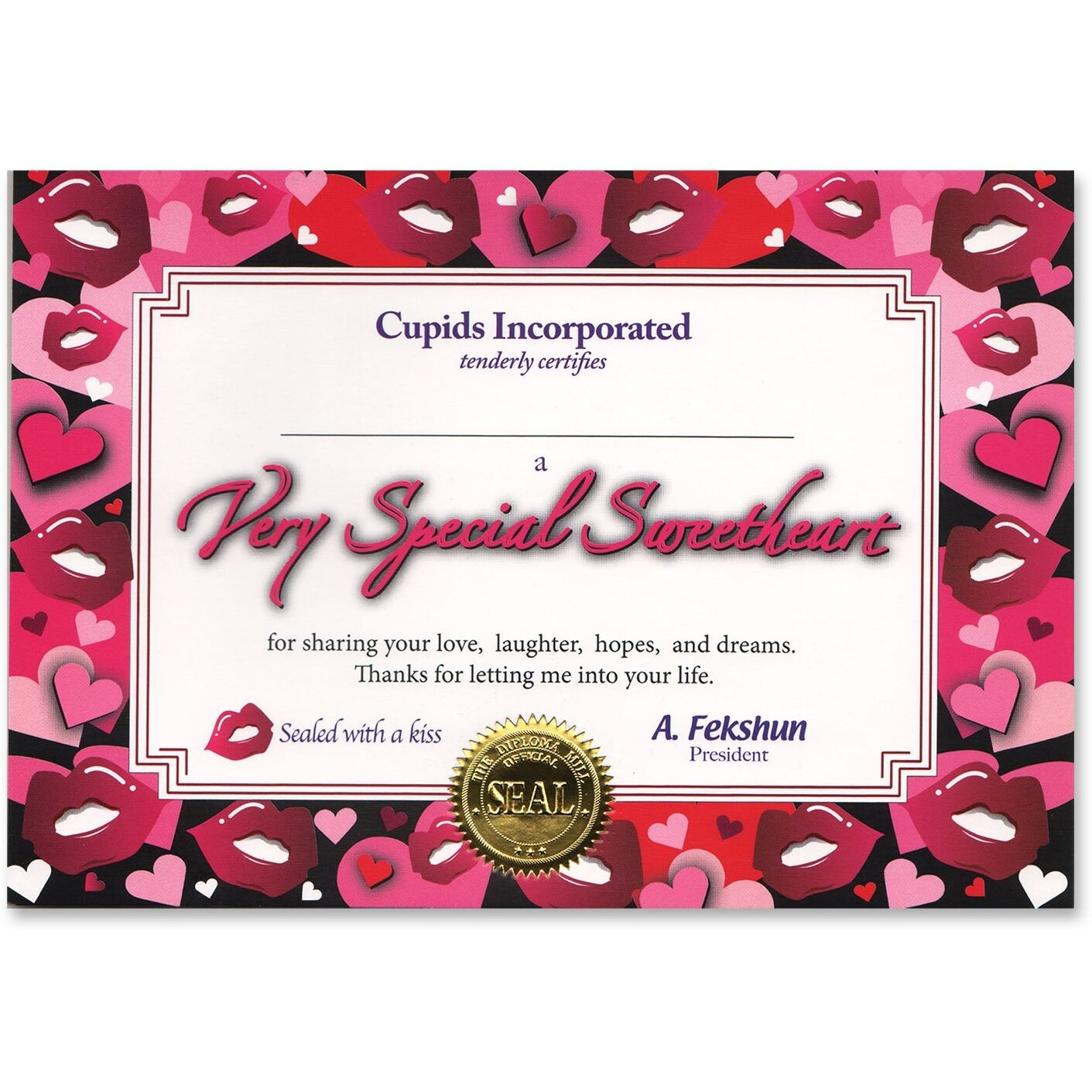 Very Special Sweetheart Certificate