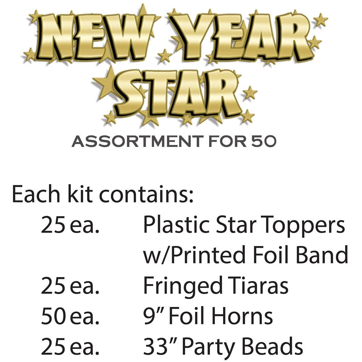 Gold New Year Star Asst for 50