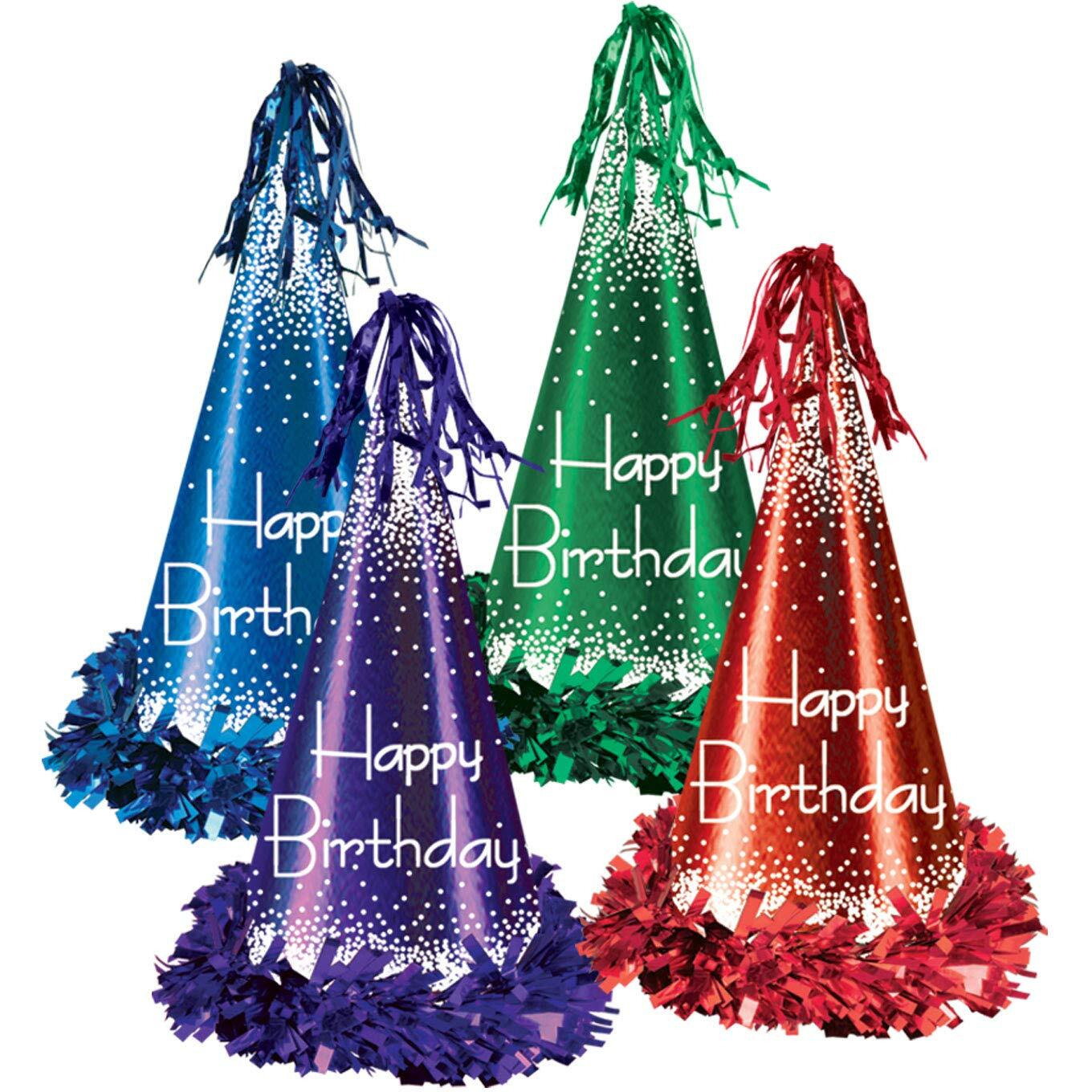 Fringed Foil Happy Birthday Party Hats