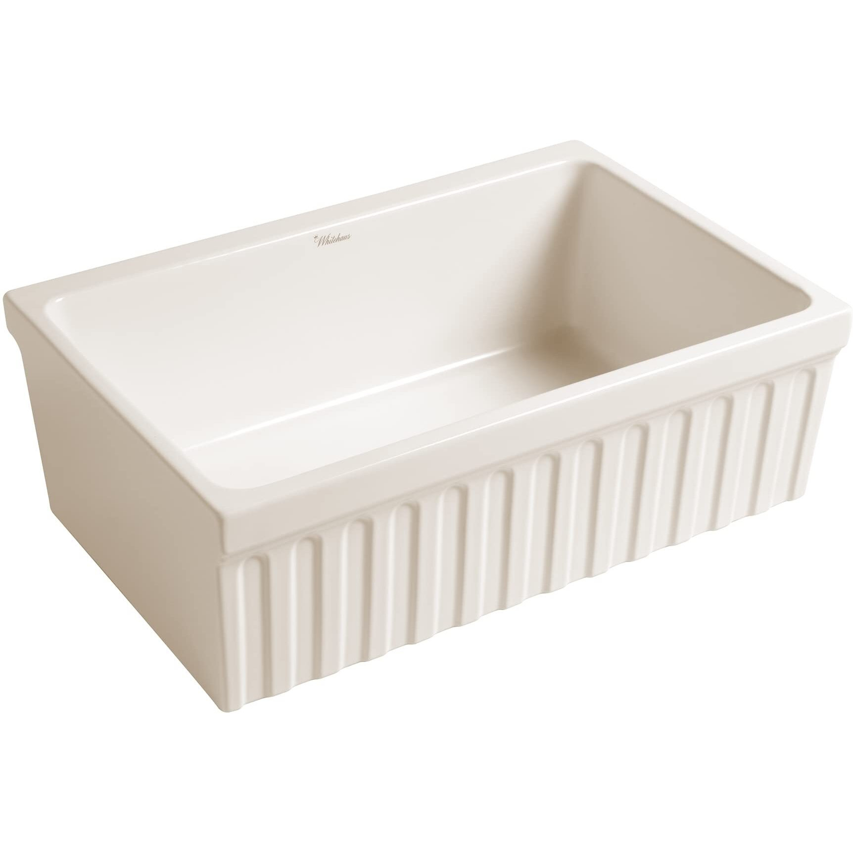 Farmhaus Fireclay Quatro Alcove Reversible Sink with a Fluted Front Apron and Decorative 2 1/2" Lip on One Side and 2" Lip on the Opposite Side