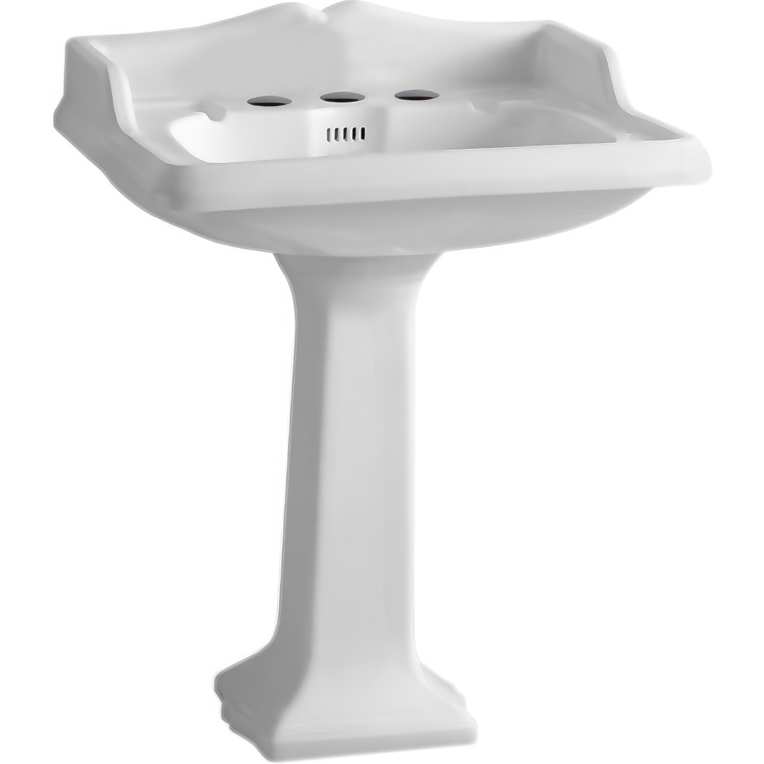 Isabella Collection Traditional Pedestal with an Integrated large Rectangular Bowl, Widespread Faucet Drilling, Backsplash, Dual Soap Ledges, Decorative Trim and Overflow