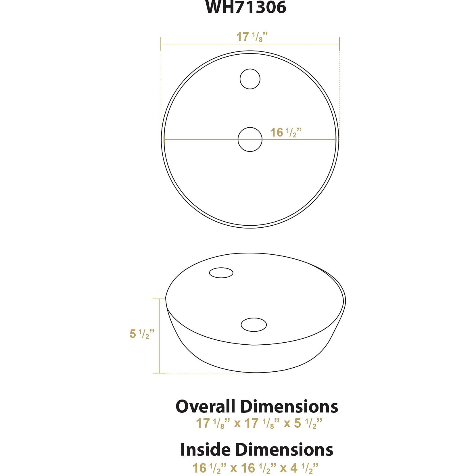 Isabella Plus Collection Round Above Mount Basin with Single Faucet Hole and Center Drain