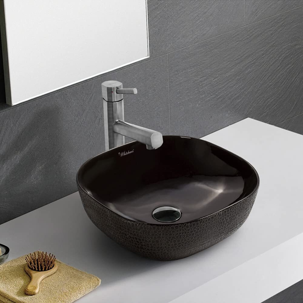 Isabella Plus Collection Square Above Mount Basin with an Embossed Exterior, Smooth Interior, and Center Drain