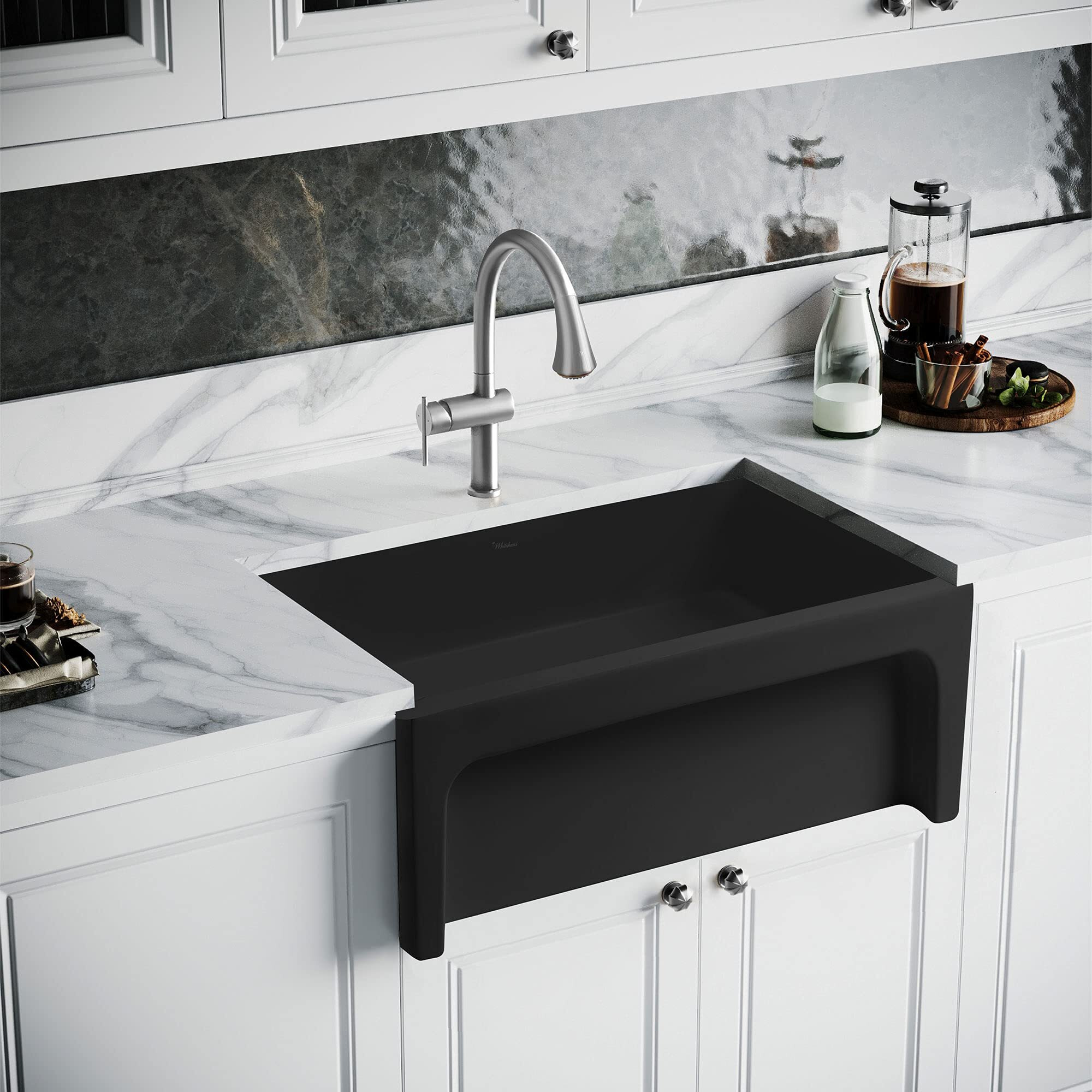 Glencove 30" Reversible Matte Kitchen Fireclay Sink with  Elegant Beveled Front Apron on one side and a Decorative 2" Lip Plain on Opposite Side