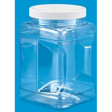 Clear Food Grade PET Plastic Square Grip Storage Jar w/Cap - 48 Fluid Ounces - 6-Jar Pack (4-5 Cup Storage Capacity) by Pride Of India 48 oz(D0102HPITPW.)