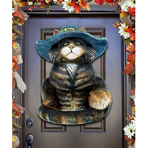 8158411 cat in Hat Wooden Ornament Set of 2