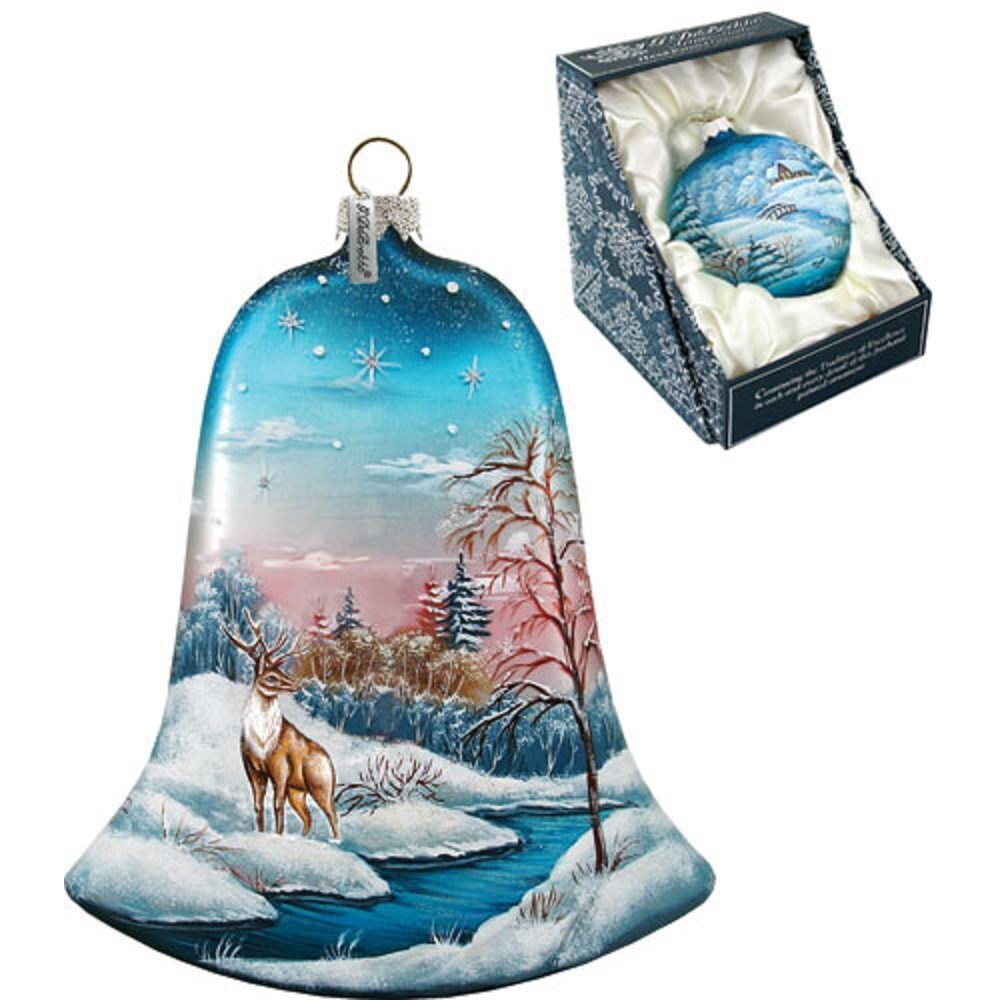 gDebrekht 73183 general Holiday Winter Deer Bell 4 in - glass Ornament