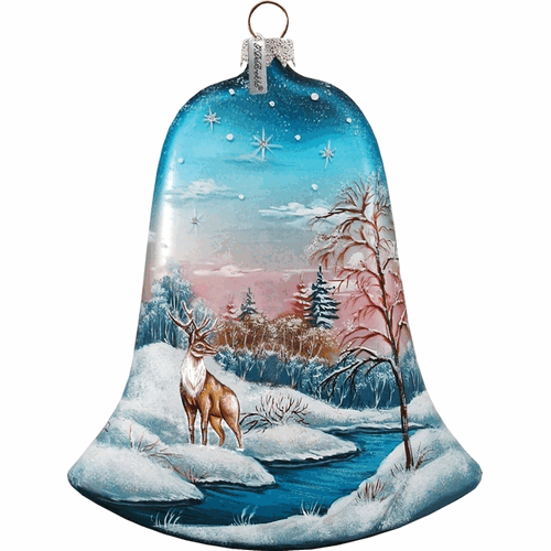 gDebrekht 73183 general Holiday Winter Deer Bell 4 in - glass Ornament