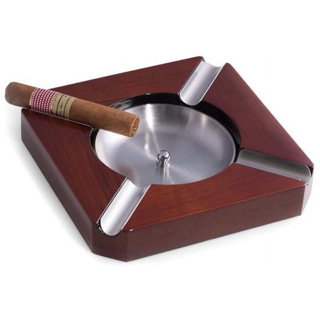 Bey-Berk International c315 Lacquered 4 cigar Ashtray with Removable Stainless Steel center - Walnut Wood