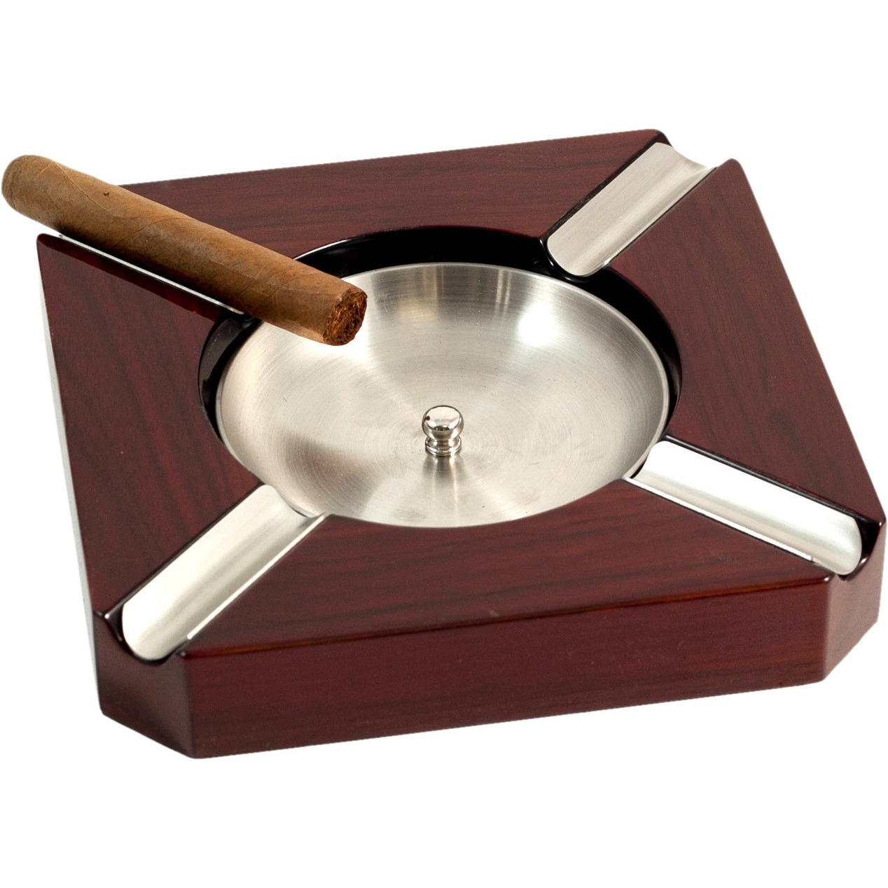 Bey-Berk International c315 Lacquered 4 cigar Ashtray with Removable Stainless Steel center - Walnut Wood