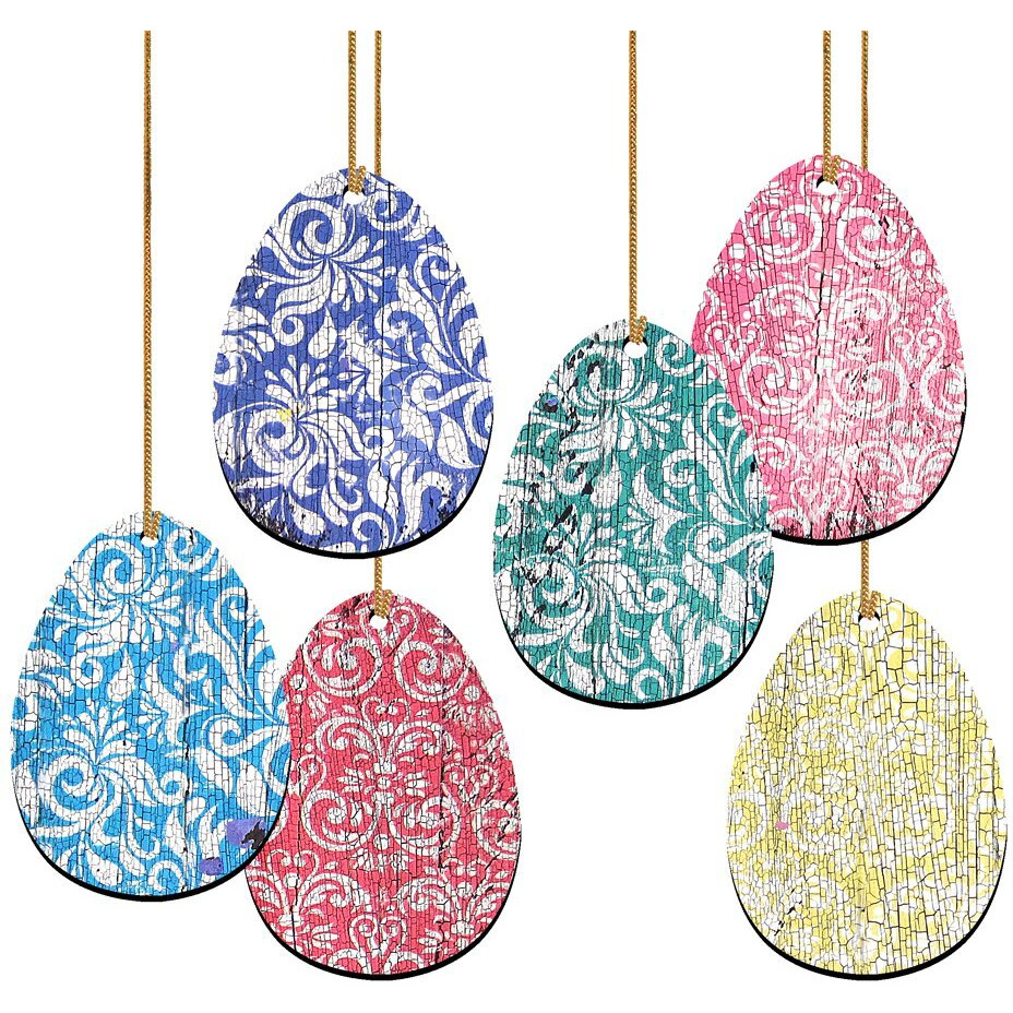 Designocracy 99712S6-O Easter Eggs of 6 Wooden Ornaments