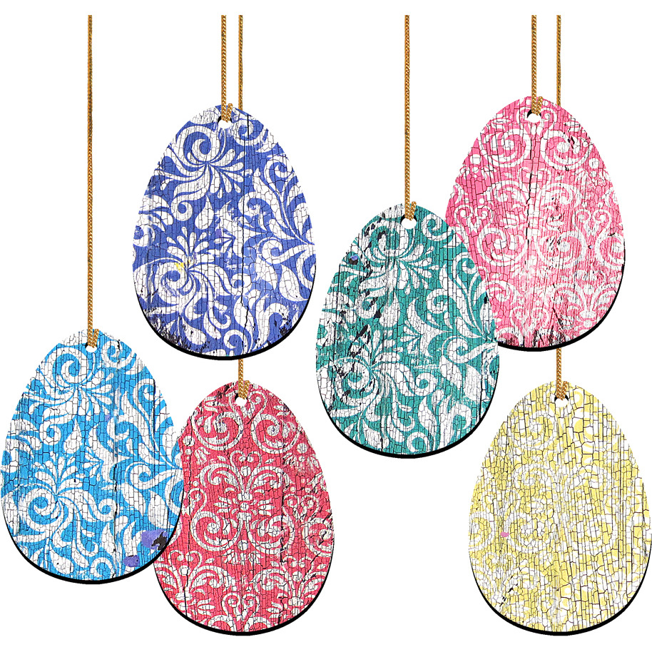 Designocracy 99712S6-O Easter Eggs of 6 Wooden Ornaments