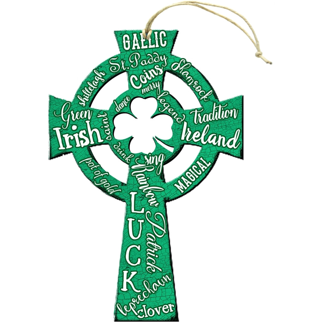 Designocracy 99751W-O Irush Luck cross Wooden Ornament