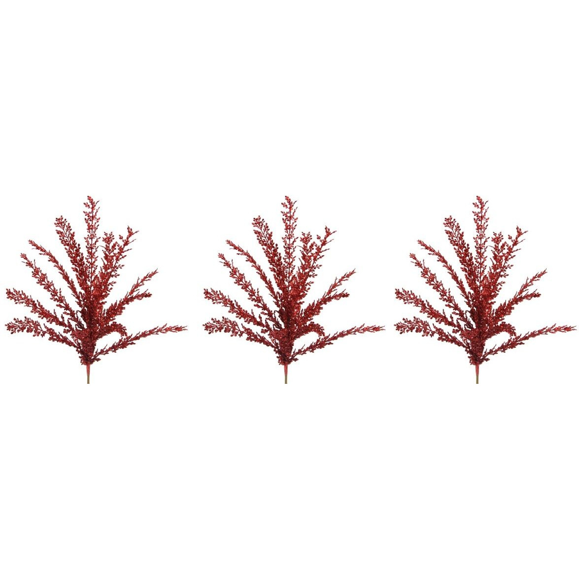 23 in glitter Filigree Leaf Spray christmas Decor  Red - Set of 3