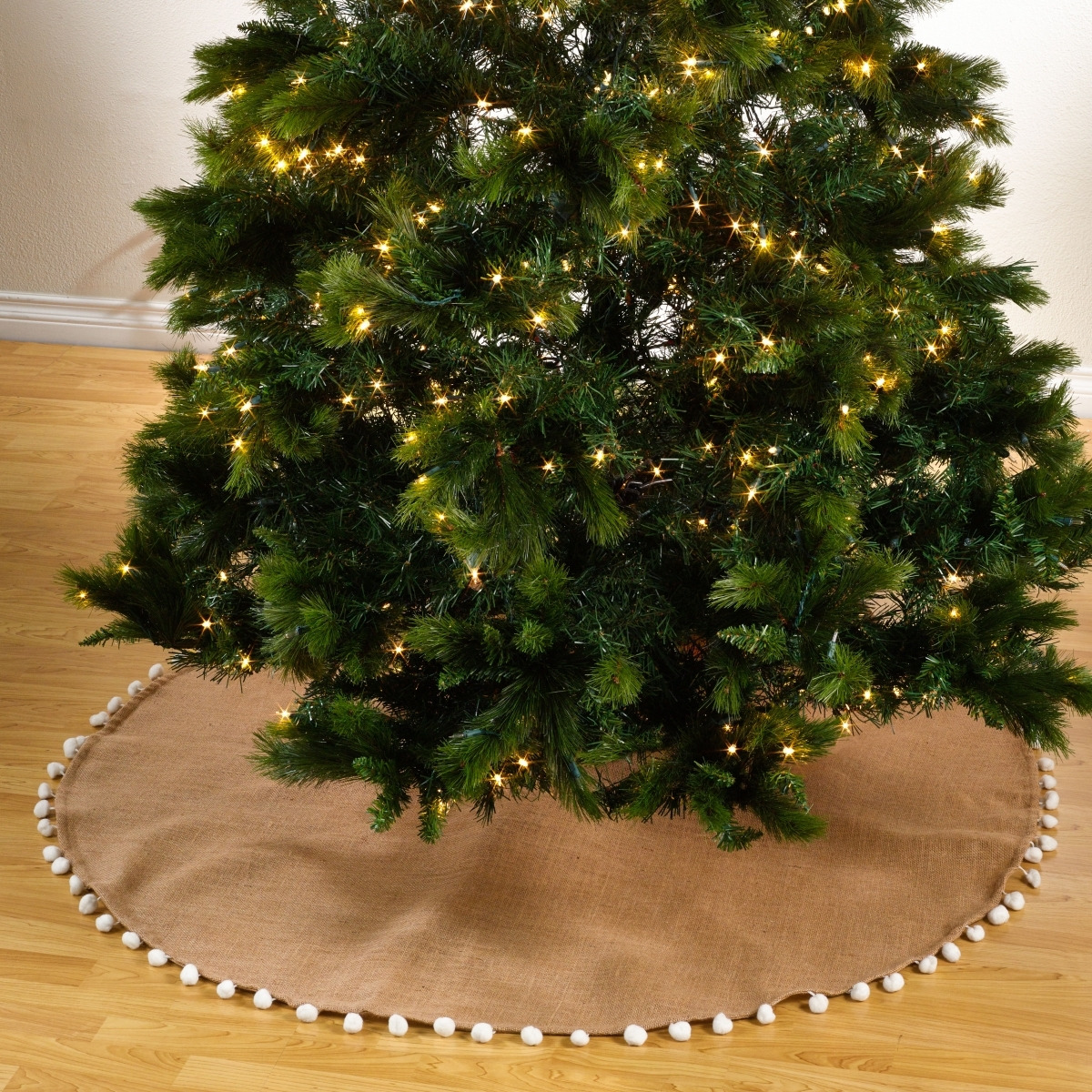 53 in Pompom Round Pompom Design Jute Holiday Decor Tree Skirt - Natural