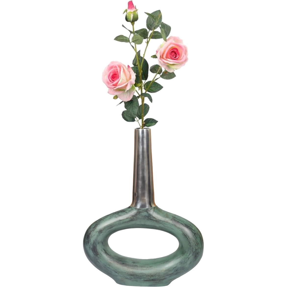 Uniquewise QI004133 1925 x 325 x 15 in Decorative Antique Two Tone Aluminium-casted Table centerpiece Flower Vase  Patina green