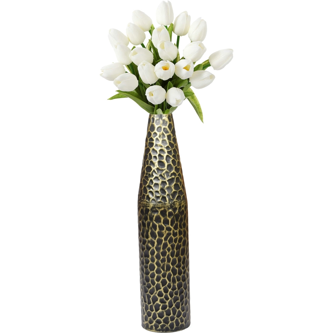 Uniquewise QI004130L 475 x 20 in Hammered Metal Two Tone Decorative centerpiece Flower Table Vase&44 Black & gold