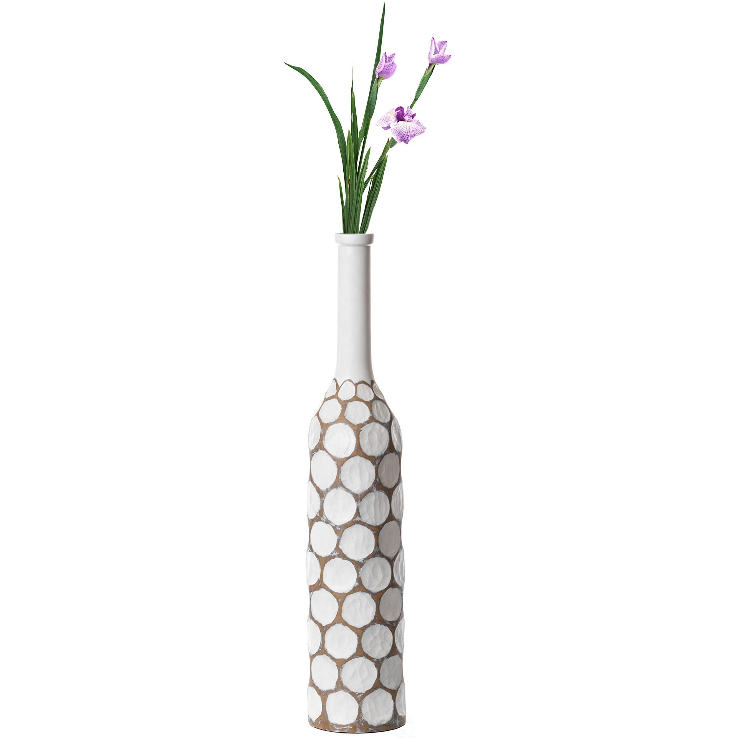 Uniquewise QI004180L 7 x 335 in carved Divot Bubble Design with Tall Neck Decorative contemporary Floor Vase  White - Large